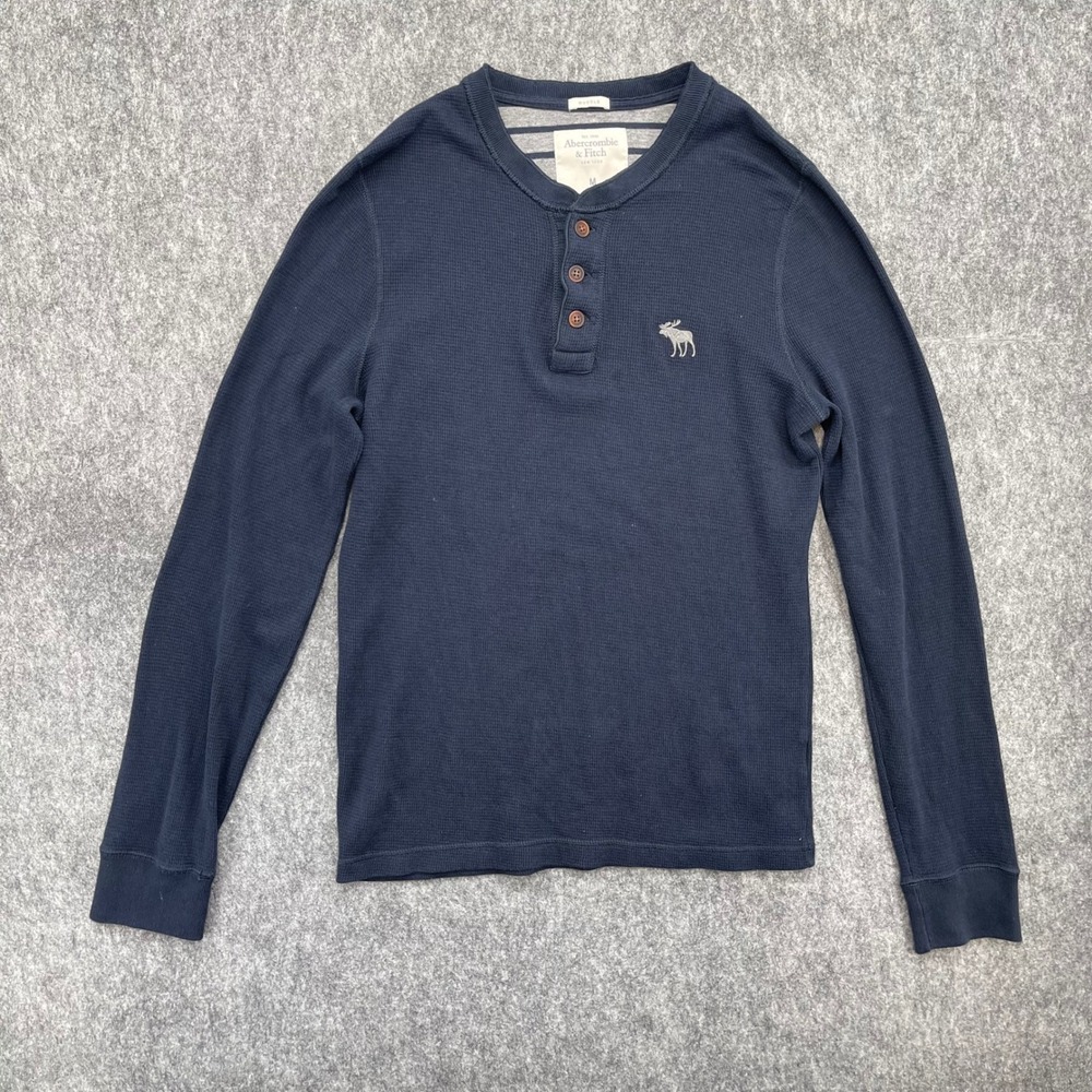 Abercrombie & Fitch Shirt Mens Muscle Fit Waffle Knit Henley Blue Medium